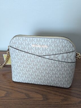 Michael Kors Beige Logo Crossbody with Gold Hardware